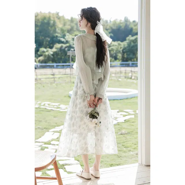 玄唐 舒适休闲百搭长袖外套简约优雅时尚中长裙裙装套装 女款