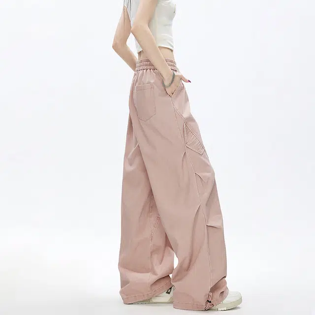 玄唐 美式褶皱工装风宽松百搭直筒运动休闲裤 女款