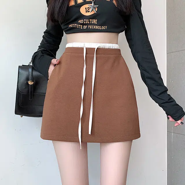玄唐 纯色适中修身高腰休闲短裙 女款