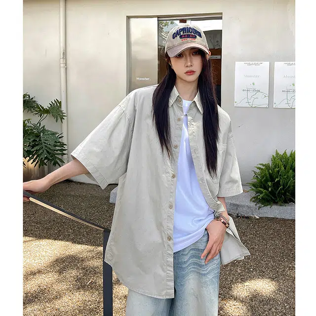 玄唐 复古港风宽松休闲简约小众搭配短袖衬衫 女款