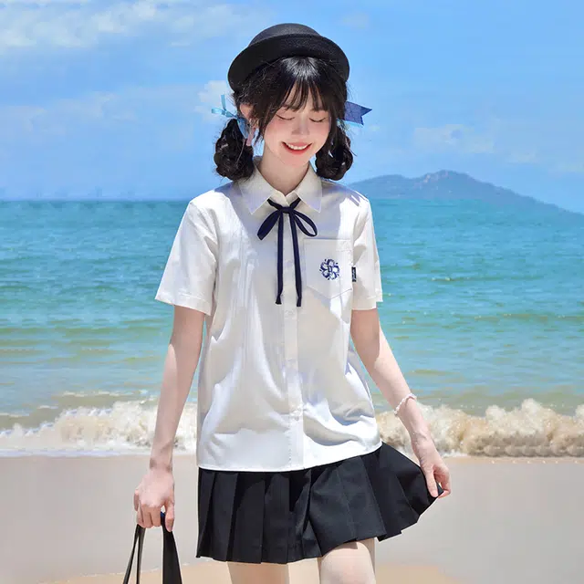 御茶家 基础款纯色刺绣衬衫 女款 白色