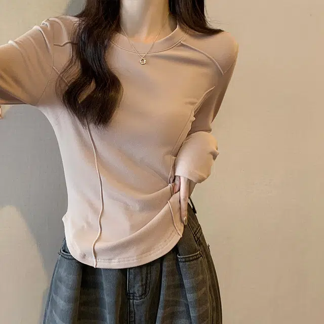 御茶家 韩系基础款插肩长袖加厚磨毛修身针织打底衫 女款 白色