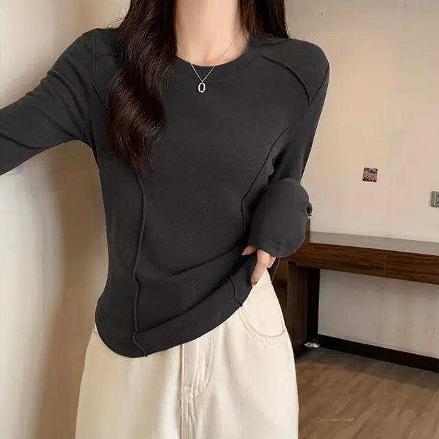 御茶家 韩系基础款插肩长袖加厚磨毛修身针织打底衫 女款 白色