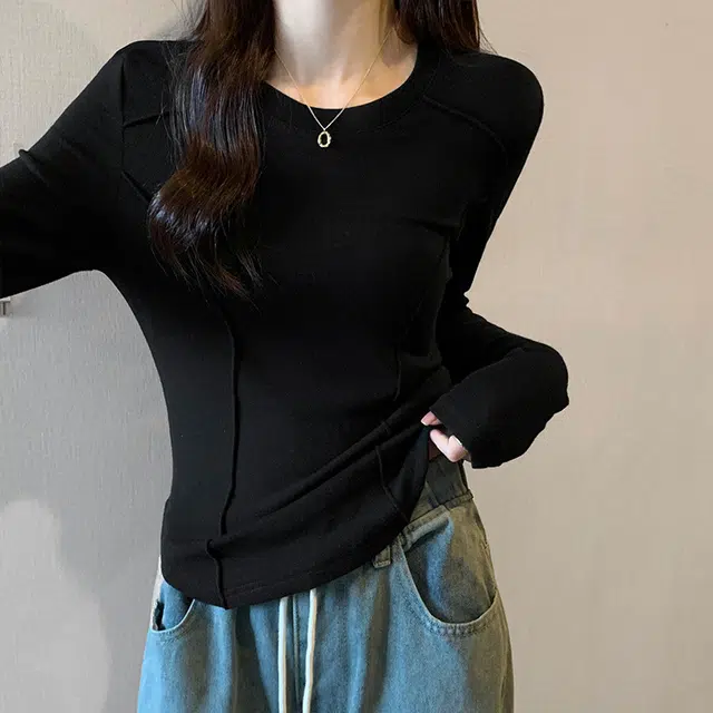 御茶家 韩系基础款插肩长袖加厚磨毛修身针织打底衫 女款 白色