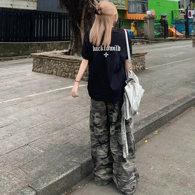虫小绿 美式复古高街多口袋阔腿工装裤 潮流百搭显高显瘦牛仔裤 男女同款