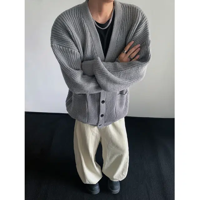 左岸 青少年港风潮牌休闲时尚宽松简约高级感春秋开衫上衣设计感保暖秋冬内搭打底衫毛衣 男款