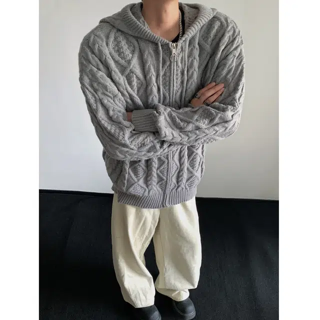 左岸 青少年港风潮牌休闲时尚宽松简约提花肌理高级感春秋开衫连帽上衣设计感保暖秋冬内搭打底衫毛衣 男款