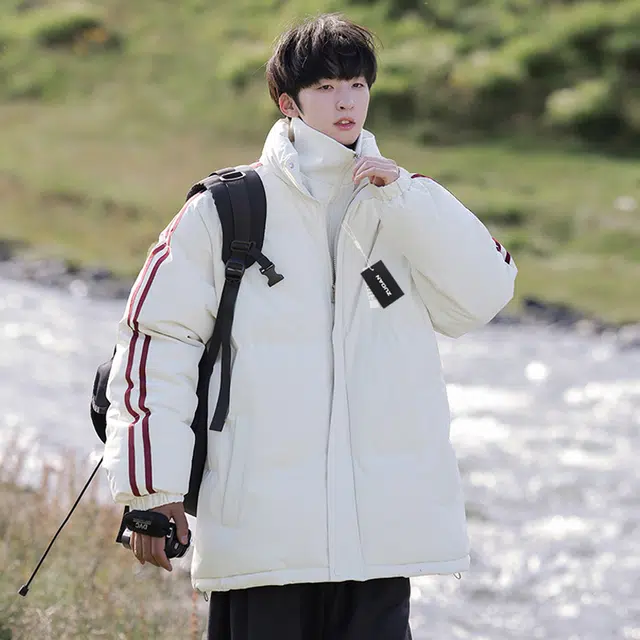 左岸 立领棉衣男秋冬季加厚保暖防寒服棉袄潮牌面包服冬装外套假两件撞色条纹棉服 男款