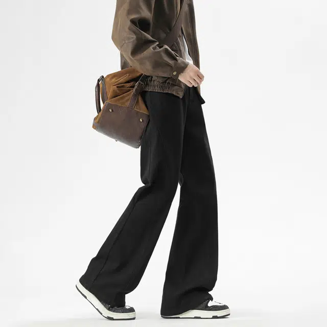 左岸 美式高街斜切微喇长裤男潮牌显瘦直筒宽松阔腿休闲弯刀裤春秋季牛仔裤 男款