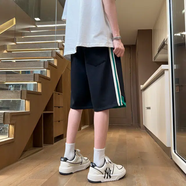 左岸 拼接潮牌运动健身篮球直筒宽松五分休闲短裤 男款