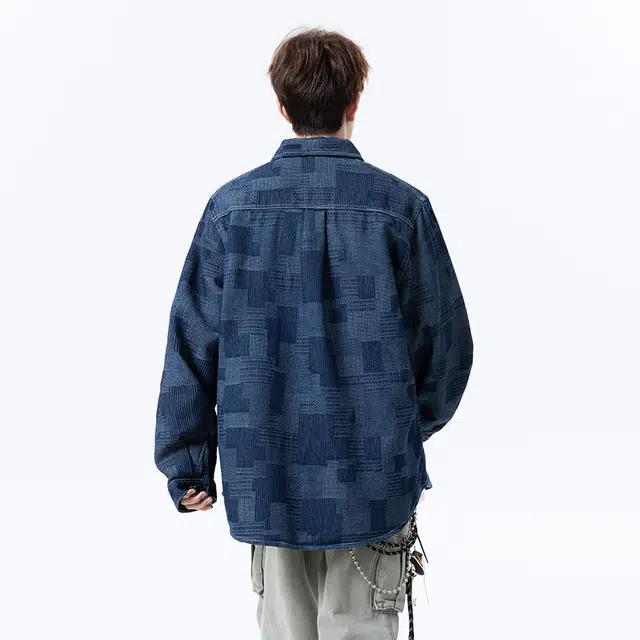 左岸 潮牌美式水洗做旧绣标长袖牛仔男女春秋季宽松百搭上衣休闲衬衫 男款