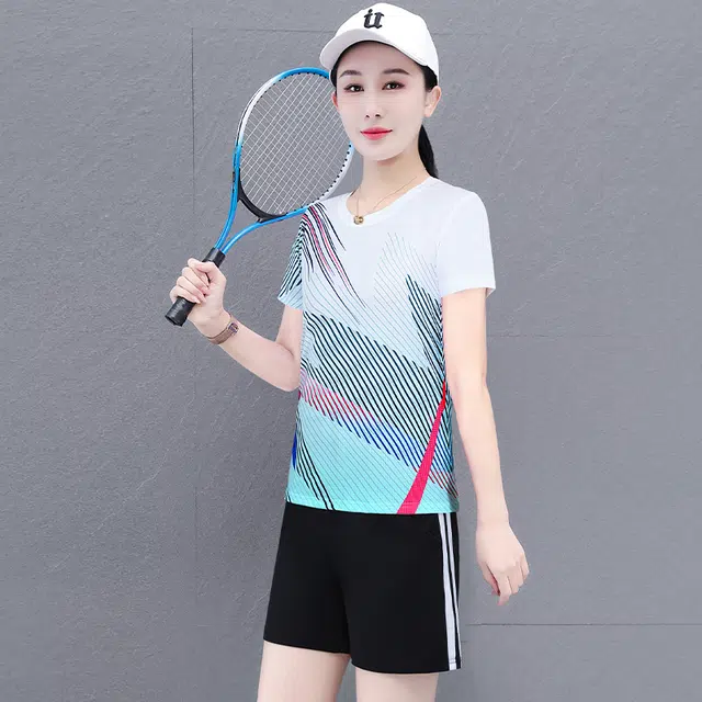 左岸  夏季冰感吸湿排汗圆领速干短袖短裤户外运动舒适柔软宽松亲肤透气显瘦时尚百搭简约拼色日常通勤休闲  健身套装  女款