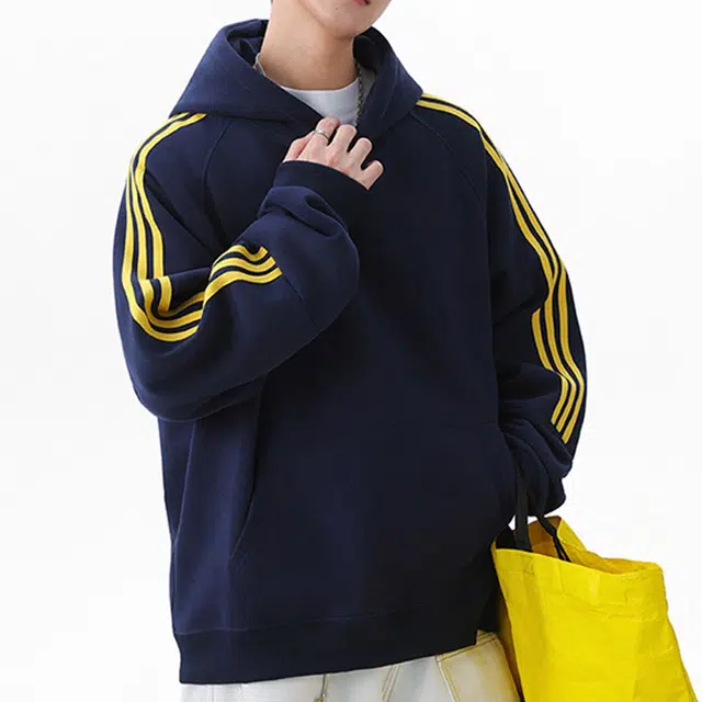 左岸 美式高街时尚简约宽松透气潮流百搭上衣套头拼接条纹设计个性高级感休闲舒适小众学院风港风潮牌卫衣 男款