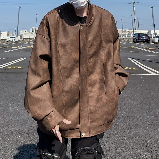 左岸 美式复古高街时尚潮牌百搭扎染印花拉链开衫棒球领上衣休闲宽松舒适春秋季防风夹克外套皮衣 男款