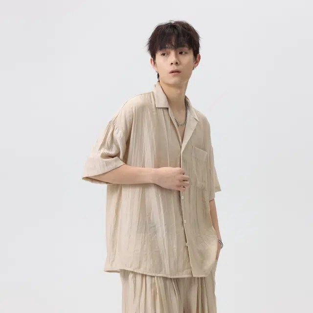左岸 夏季男高级感衬衣轻熟韩系休闲度假风短袖宽松上衣衬衫 男款
