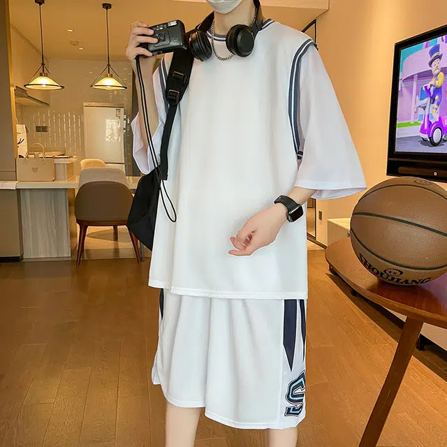 左岸 青少年冰丝速干学生篮球服帅气夏季透气宽松两件套休闲运动套装 男款