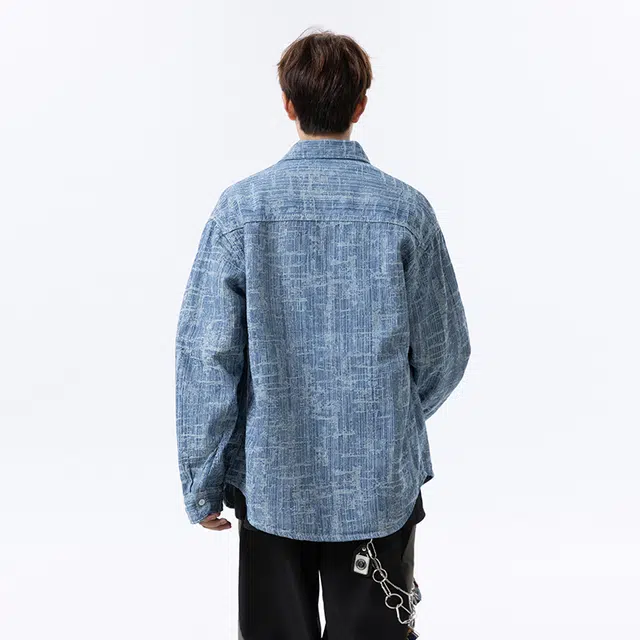 左岸 破坏线条春秋牛仔外套男水洗潮牌工装夹克美式高街痞帅褂子衬衫 男款