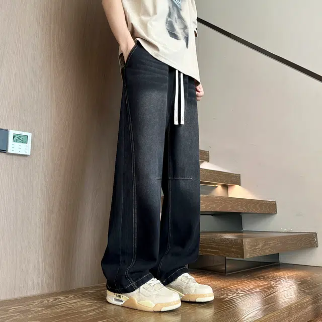 左岸 美式复古做旧高街潮流百搭宽松直筒长裤柔软舒适轻便透气显瘦微喇阔腿裤春秋季休闲裤牛仔裤 男款