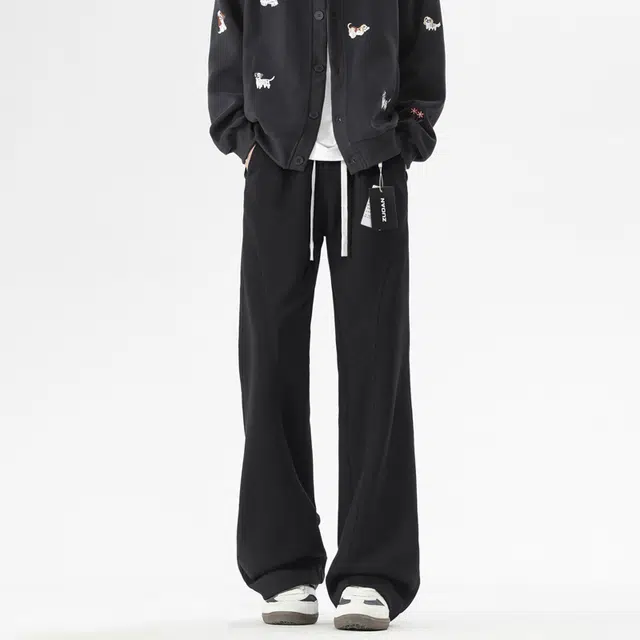 左岸 青少年港风时尚潮流简约针织运动纯色卫裤宽松柔软舒适轻便透气垂感微喇长裤春秋季休闲裤 男款