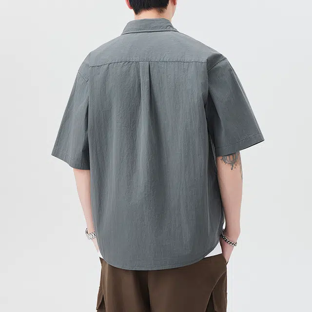 左岸 夏季港风青少年感透气短袖衬衣翻领高级感休闲宽松潮牌半袖上衣衬衫 男款