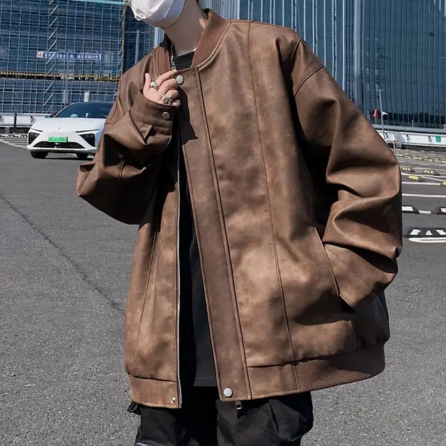 左岸 美式复古高街时尚潮牌百搭扎染印花拉链开衫棒球领上衣休闲宽松舒适春秋季防风夹克外套皮衣 男款