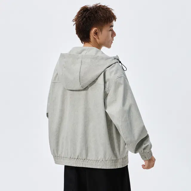 左岸 美式高街潮牌纯色百搭开衫带帽上衣加肥加大码休闲宽松舒适春秋季工装外套夹克 男款