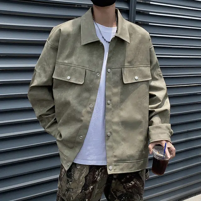 左岸 美式复古高街时尚潮牌百搭扎染印花拉链开衫翻领上衣休闲宽松舒适春秋季防风夹克外套皮衣 男款