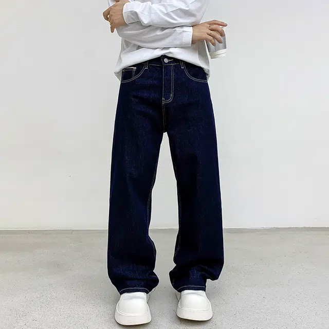 左岸 春秋原色阔腿裤微喇叭裤男宽松水洗复古休闲裤牛仔裤 男款