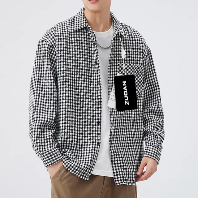 左岸 美式高街青少年百搭潮流港风衬衣男休闲新潮时尚插色格子翻领工装个性舒适柔软运动垂感复古衬衫 男款