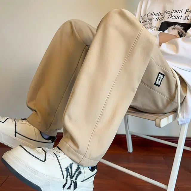 左岸 青少年港风时尚帅气潮流贴片字母绣花宽松直筒长裤柔软舒适轻便垂感春秋季休闲裤 男款
