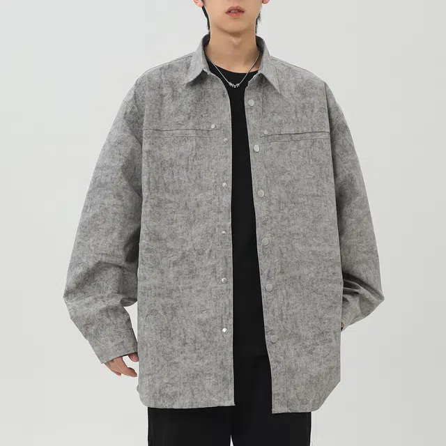 左岸 美式复古高街潮流百搭春秋休闲宽松上衣舒适透气扎染印花衬衣潮牌设计感翻领开衫薄款外套衬衫 男女同款