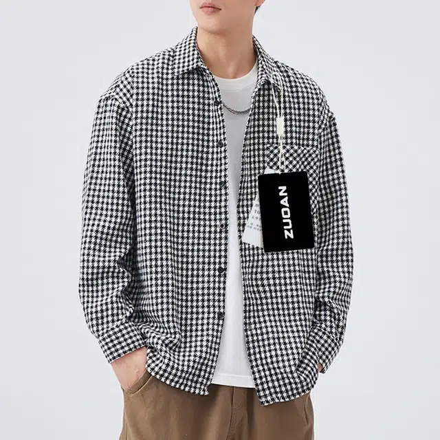 左岸 美式高街青少年百搭潮流港风衬衣男休闲新潮时尚插色格子翻领工装个性舒适柔软运动垂感复古衬衫 男款