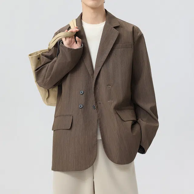 左岸 日系休闲西服外套高级感春秋季复古肌理感条纹褶皱年轻痞帅轻熟风西装 男款