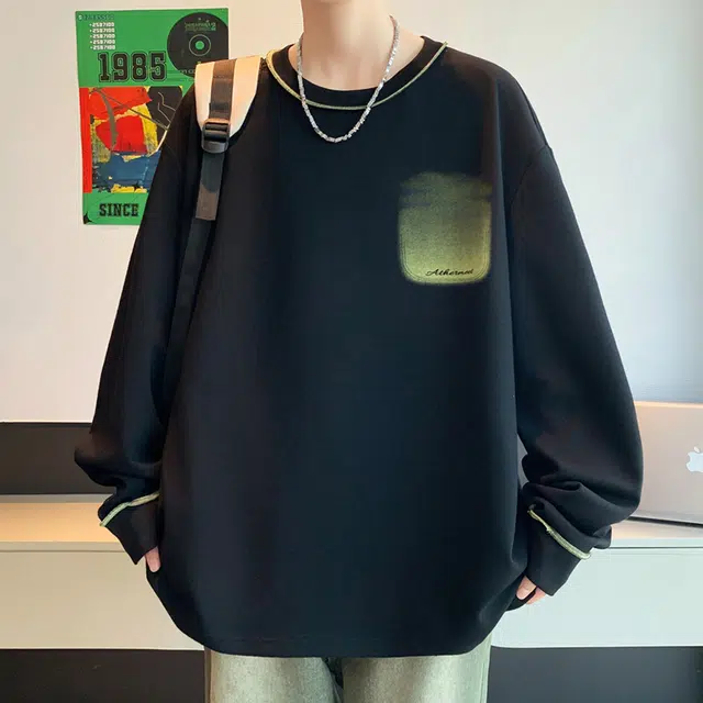 左岸 青少年港风时尚潮牌设计感涂鸦撞色长袖圆领上衣休闲宽松百搭帅气穿搭舒适慵懒风春秋卫衣 男款