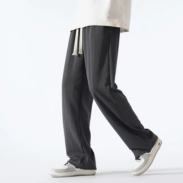 左岸 高街纯色简约宽松舒适阔腿直筒运动卫裤休闲裤 男款