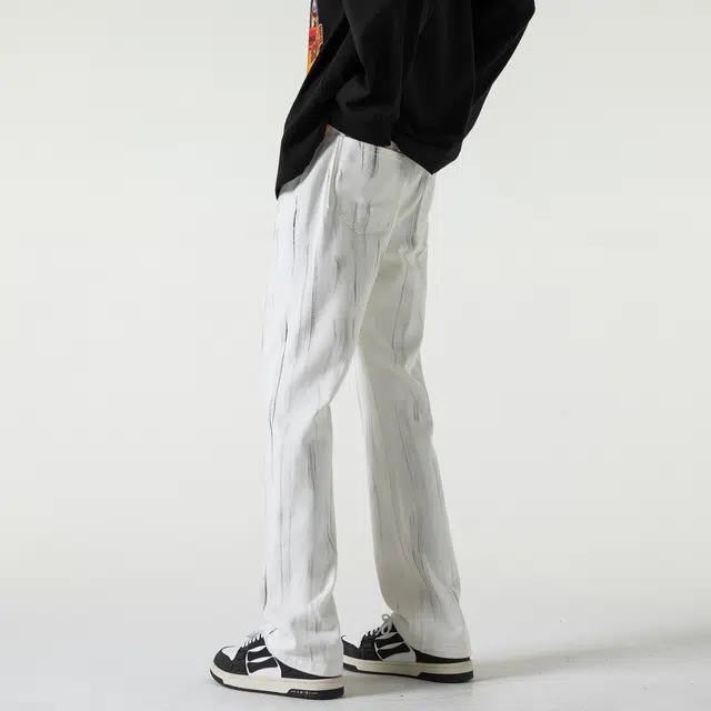 左岸 美式高街男士直筒秋冬喷墨休闲裤显瘦显腿长青少年百搭宽松舒适小众学院风港风潮牌牛仔裤 男款