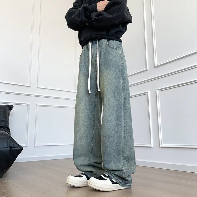 左岸 美式复古水洗长裤男春秋季宽松直筒休闲百搭阔腿裤牛仔裤 男女同款