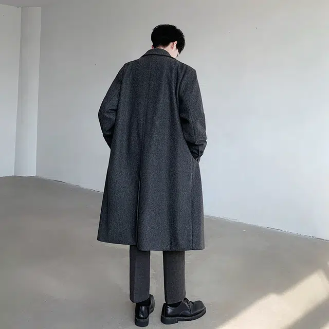 左岸 英伦复古时尚潮牌百搭纯色开衫翻领上衣休闲宽松舒适防风外套秋冬季痞帅过膝大衣中长款风衣 男款