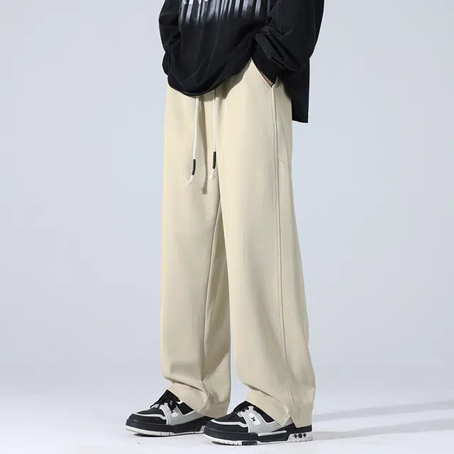左岸 春秋季时尚简约百搭潮流男装纯色长裤卫裤设计系带舒适柔软宽松个性青少年高街潮牌休闲裤 男款
