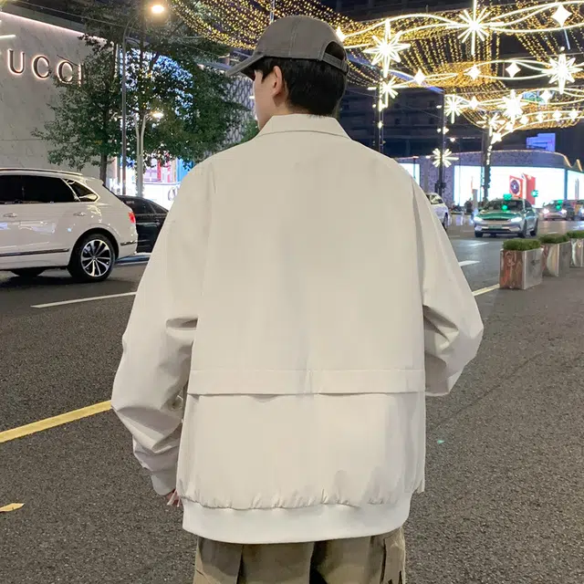 左岸 港风时尚潮牌百搭纯色开衫翻领上衣休闲宽松舒适春秋季防风外套夹克 男款