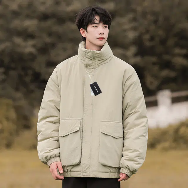 左岸 工装大口袋纯色立领棉衣男秋冬季加厚棉袄男生外套复古宽松百搭棉服 男款
