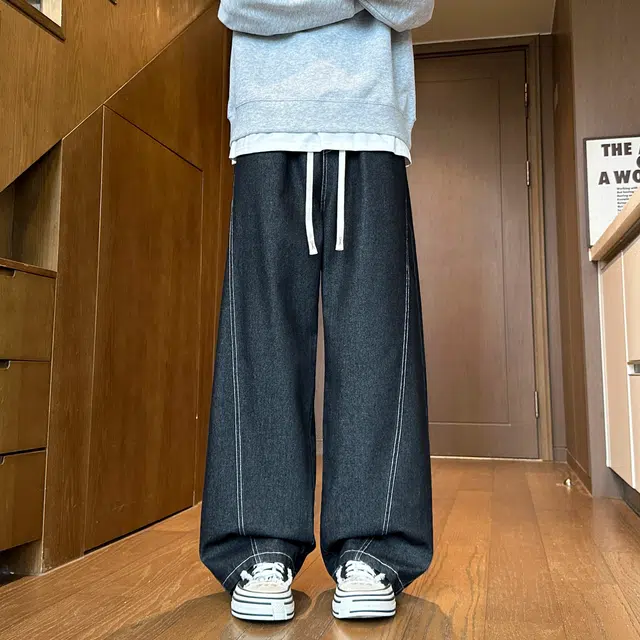 左岸 美式高街潮流百搭纯色宽松直筒长裤柔软舒适轻便透气显瘦阔腿裤春秋季休闲裤牛仔裤 男款