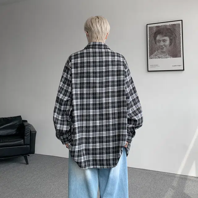 左岸 青少年学生港风潮流百搭春秋格子开衫上衣休闲宽松舒适磨毛衬衣潮牌衬衫 男款
