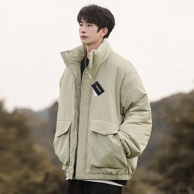 左岸 工装大口袋纯色立领棉衣男秋冬季加厚棉袄男生外套复古宽松百搭棉服 男款