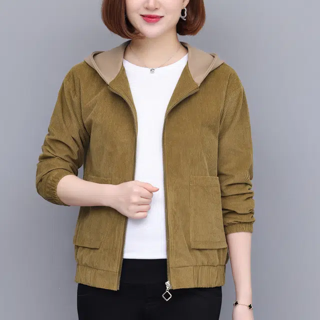 左岸 时尚简约美式潮流女士百搭长袖夹克设计立领背后字母印花舒适柔软宽松透气亲肤遮肉洋气减龄休闲户外运动日常通勤绒感外套 女款