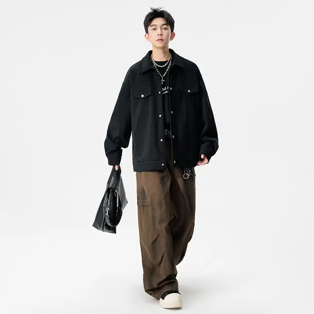 左岸 春秋外套男季宽松休闲衬衫青少年胖子加肥加大码千鸟格夹克 男款