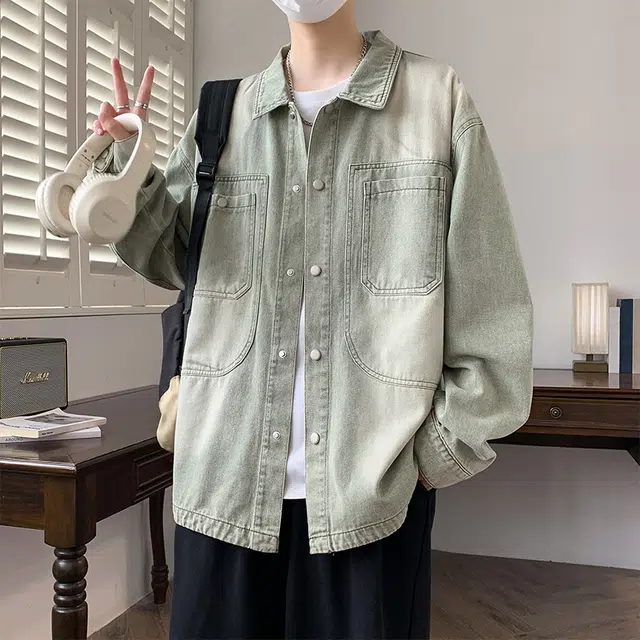 左岸 春秋季美式复古做旧水洗时尚潮流百搭开衫上衣休闲宽松舒适潮牌牛仔外套工装风夹克 男款