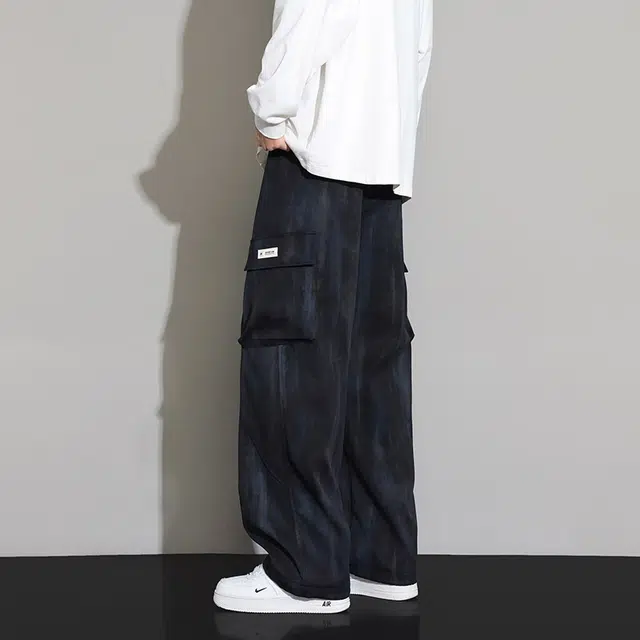 左岸 青少年港风时尚潮流休闲涂鸦满印宽松加肥加大码直筒长裤柔软舒适轻便透气垂感阔腿裤春秋季工装裤 男款