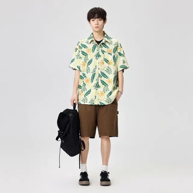 左岸 港风海边沙滩印花夏威夷衬衣男宽松休闲度假风短袖上衣衬衫 男款
