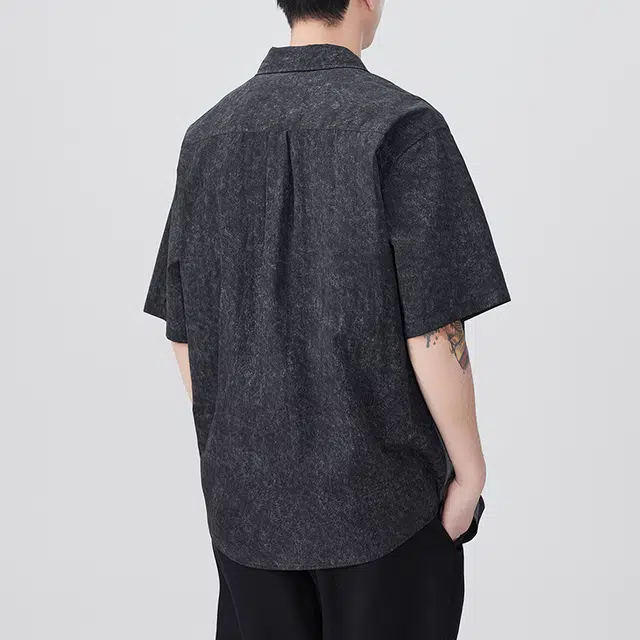 左岸 港风青少年感夏季透气短袖衬衣翻领拼色高级感休闲宽松潮牌半袖痞帅上衣衬衫 男款